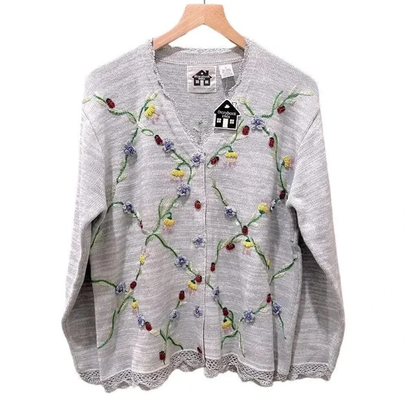 Storybook Knits Ladybug Flower Cardigan sz Large-NWT - Picture 1 of 9